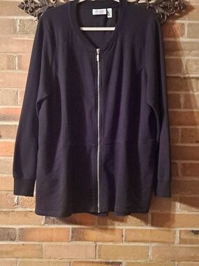 Denim & Co. Black Full-Zip Knit Tunic Length Jacket
